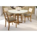 Ver imagem 2 de Sala Jantar Mesa Elma Premium Madeira Maciça C/ Tampo Madeirado C/ Vidro 135x105cm e 4 Cadeiras