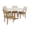 Ver imagem 1 de Sala Jantar Mesa Elma Premium Madeira Maciça C/ Tampo Madeirado C/ Vidro 135x105cm e 4 Cadeiras