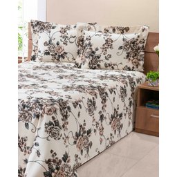 Colcha Cobre Leito Piquet Casal Queen 3pçs Floral Marrom - 3