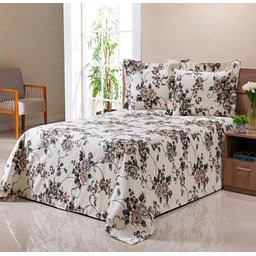 Colcha Cobre Leito Piquet Casal Queen 3pçs Floral Marrom - 1