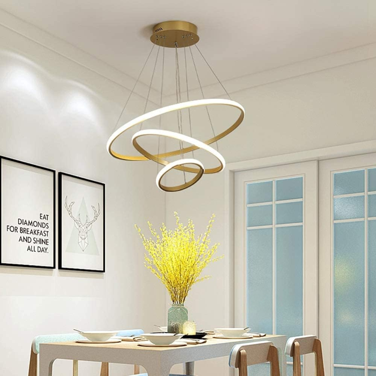 Ver imagem 6 de Luminária Led 80 Watts 3 Anéis 115cm Altura Ajustável Lustre Pendente Suspenso Teto Gimpo Kjdd-l-176