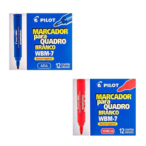 Kit Caixa de Pincel Marcador para Quadro Branco Recarregável Wbm-7 24 Unidades Azul e Vermelho - Pil