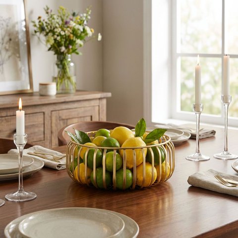 Centro Mesa Decorativo Fruteira Home&co Metal 9x25x25cm Dourado