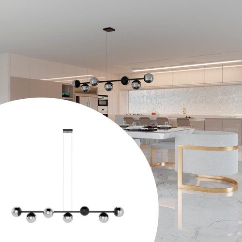 Lustre Jabuticaba Pendente 7 Globos Vidro com Lampadas Branco Quente - Bivolt - Preto/fume - 110v/22 - 8