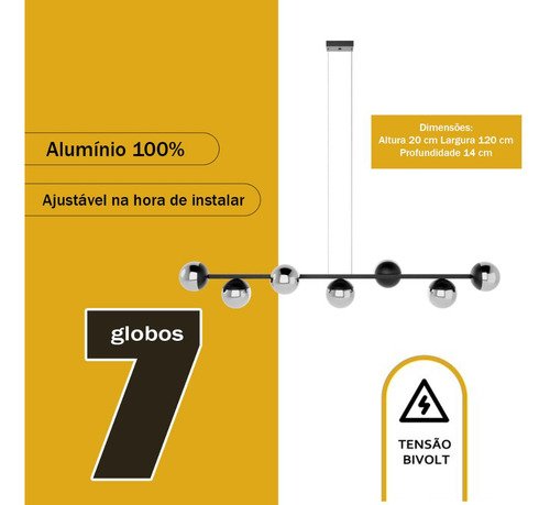 Lustre Jabuticaba Pendente 7 Globos Vidro com Lampadas Branco Quente - Bivolt - Preto/fume - 110v/22 - 10