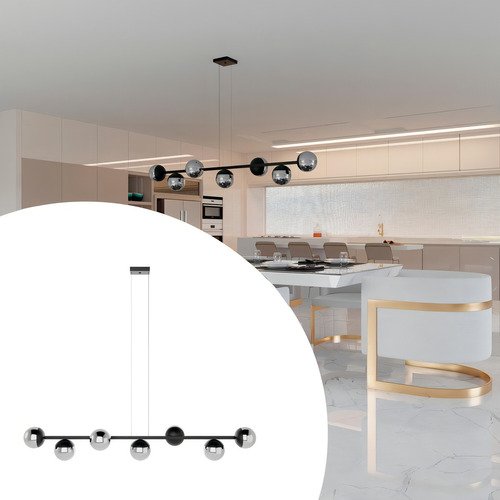 Lustre Jabuticaba Pendente 7 Globos Vidro com Lampadas Branco Quente - Bivolt - Preto/fume - 110v/22