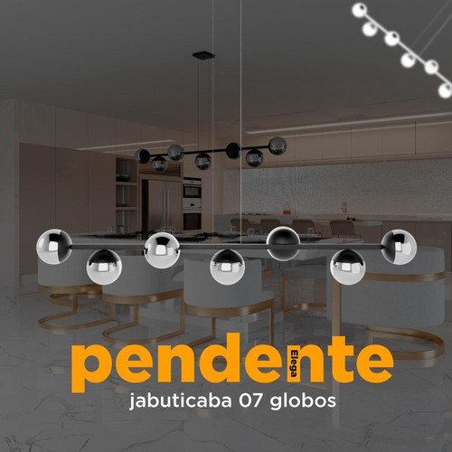 Lustre Jabuticaba Pendente 7 Globos Vidro com Lampadas Branco Quente - Bivolt - Preto/fume - 110v/22 - 12