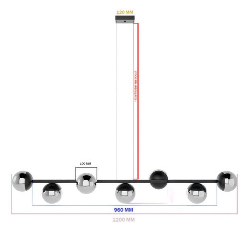 Lustre Jabuticaba Pendente 7 Globos Vidro com Lampadas Branco Quente - Bivolt - Preto/fume - 110v/22 - 4