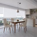 Ver imagem 1 de Conjunto de Jantar Mesa Retangular com Vidro Addar 4 Cadeiras Loren - PU Off White com Champanhe