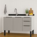 Ver imagem 2 de Armário de Cozinha 117cm Gabinete Aço 2 Portas e 3 Gavetas:Cinza