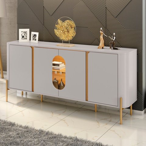 Aparador Buffet 4 Portas em MDP e MDF Tambaú Off White/Marromle