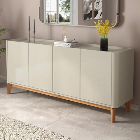 Buffet Balcão 180cm Sala com 4 Portas Flip 1.8 Patrimar Off White