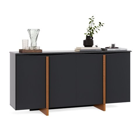 Aparador Buffet Sala Sense 4 Portas 160cm com Pés de Madeira Preto - Rede Móveis