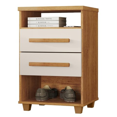 Mesa de Cabeceira 2 Gavetas 2 Nichos 45 cm Valente Plus Cedro Areia Rudk