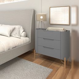 Mesa de Cabeceira com 3 Gavetas 70cm Pés em Metal 100% MDF - 3