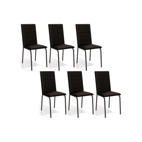 Kit 6 Cadeiras Sala Jantar Amsterdã C091prf Aço 6 Un Preto Fosco/corano Preto 110 - Kappesberg
