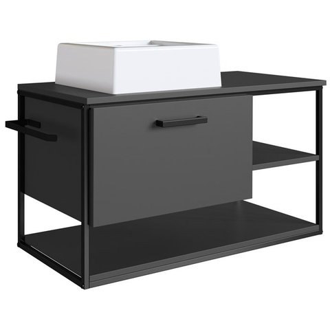 Gabinete Suspenso Banheiro 80 Cm com Cuba Preto Grafite P1007 Pp
