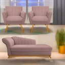 Ver imagem 1 de Kit Diva Recamier Vanessa 160cm Lado Direito e 02 Poltronas Laura Linho - Doce Sonho Móveis RECAMIER