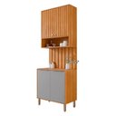 Ver imagem 1 de Armário Aéreo com Balcão e Painel Ripado Divina 80cm 4 Portas Cinamomo/platina