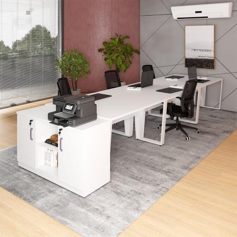 Estação de Trabalho 4,50m 6 Pessoas com Armário 2 Portas F5 Cor:branco