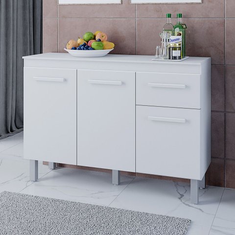Balcão Gabinete para Pia Vic 118cm 03 Portas 01 Gaveta sem Tampo Branco - Desk Design