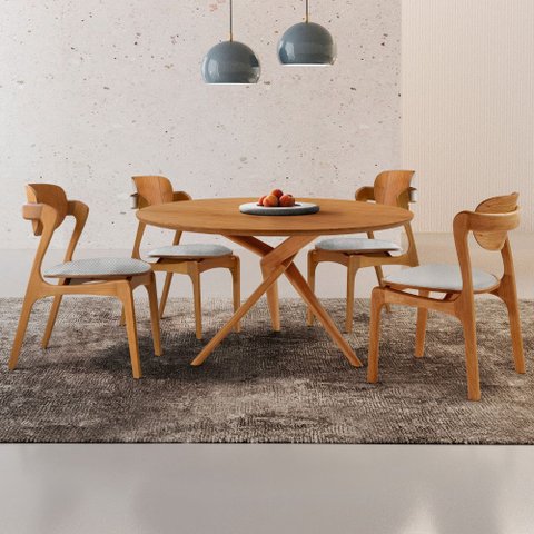 Sala de Jantar Mesa Ballare 135cm Tampo Laminado Redondo com 4 Cadeiras Solaris Gold