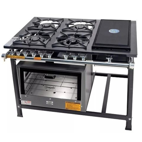 Fogão Industrial Tradicional 30x30 4 Bocas Chapa com Forno Itajobi Fogão Baixa Pressão 30x30