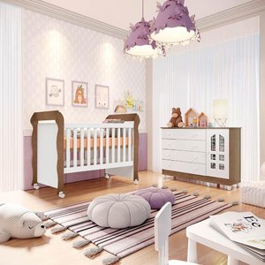 Quarto de Bebê Gran Selena Berço Mini Cama Mirelle Cômoda Infantil com Porta Branco Amadeirado