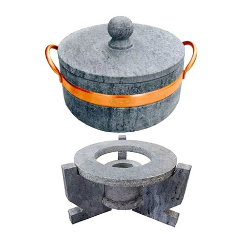 Fogareiro Réchaud G e Caçarola 800ml Alça Cobre Pedra Sabão