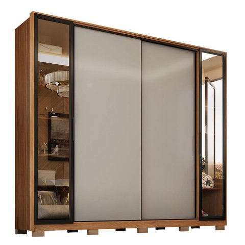 Guarda Roupa Casal Laredo 4 Portas Flex Amêndola Touch/nude Prime Tx com Vidro Reflecta e Pés -