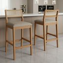 Ver imagem 6 de Kit 2 Banquetas Alta com Encosto Oiti Madeira Maciça Tauari Linho Bege Natuem