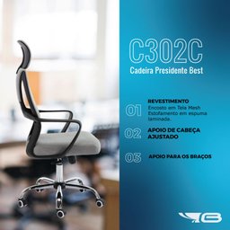 Cadeira Escritório Presidente Tela Mesh Anatômica Apoio de Cabeça Cinza - 5