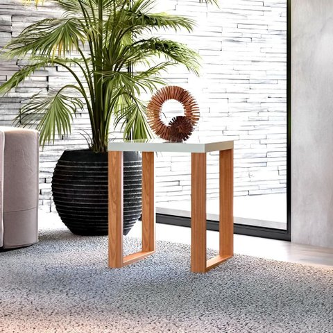 Mesa de Canto Madeira Industrial 44 Cm 100% Mdf Dalla Costa Cor:off White com Freijó