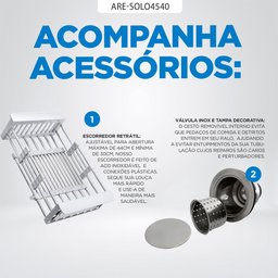 Kit Cuba Gourmet com Acessórios Solo 45x40 e Válvula e Escorredor e Tampa Decorativa Arell - 5