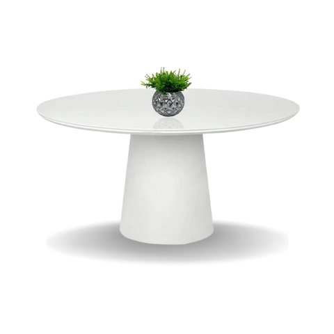 Mesa de Jantar Cone 60 cm tampo de vidro Laca Branca - Branco