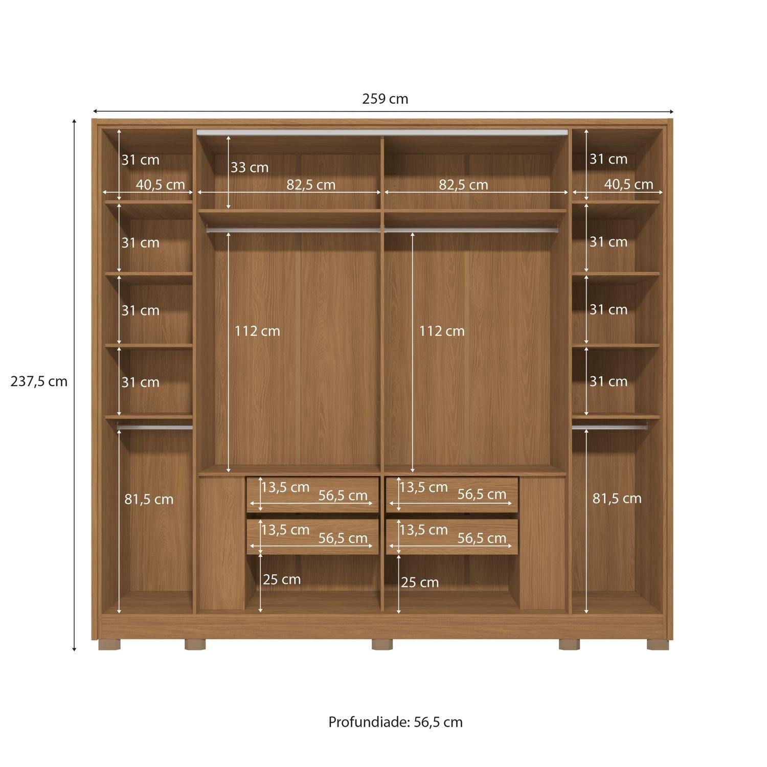 Guarda Roupa Casal 6 Portas e 4 Gavetas Espelho 260cm Cb01t581
