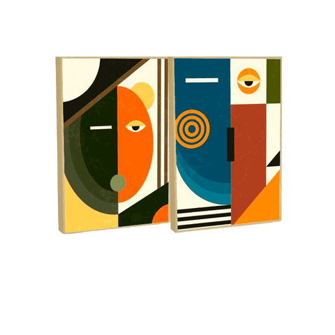 Quadro Decorativo Cubismo Abstrato em 2 Telas com Moldura Filete