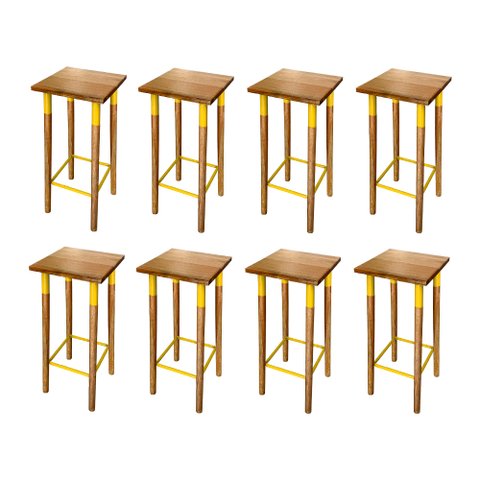 Kit 8 Banquetas Bistro Industrial Colors Ferro e Madeira Maciça - Amarela