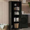 Ver imagem 2 de Armário Organizador Multiuso com 2 Portas e Rodízios Preto com Prateleiras Internas