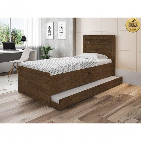 Cama Solteiro Bau Larissa com Cama Auxiliar Dani Framar Malbec