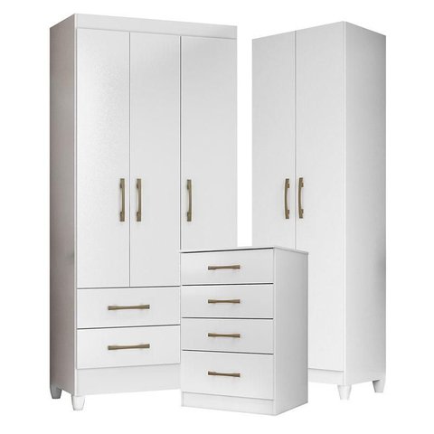Guarda Roupa Infantil Lima com Cômoda Ms913 e Armário Multiuso New Íris Branco Brilho – Moval