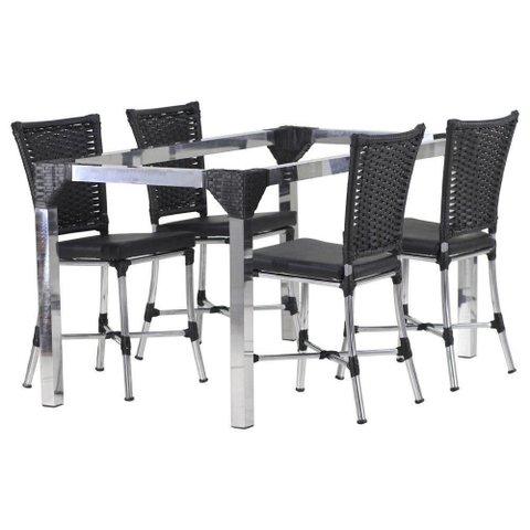 Kit 4 Cadeiras Angra e Mesa de 80cm Haiti Jardim em Alumínio Preto