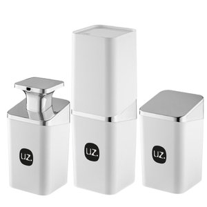 Kit Lavabo para Banheiro Branco Porta Escova Dente Tampa