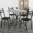 Ver imagem 1 de Conjunto Sala de Jantar Mesa Redonda 80cm Tampo Granito com 4 Cadeiras Milla Preto/Ocre