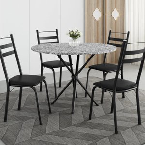 Conjunto sala de Jantar Mesa Redonda 80cm Tampo Granito com 4 Cadeiras Milla