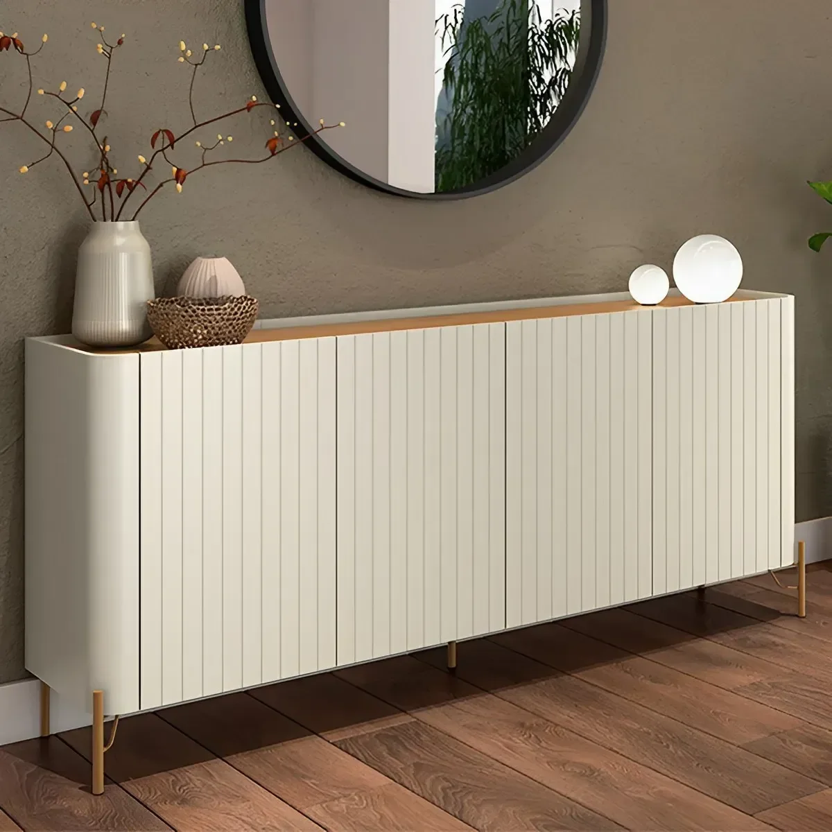 Buffet Mdf com Gaveta e Porta Brise L180 X A81,5cm Louro/luna/dourado F831b
