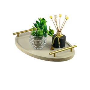 Bandeja Cantinho Café Decorativa da Manhã Escritório 46x26:champanhe/dourado