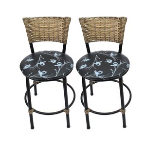 Kit 2 Banquetas Baixa de Cozinha Encosto Junco