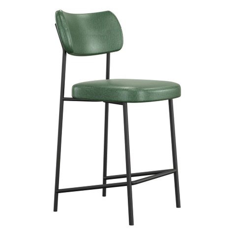 Banqueta Média para Cozinha Lila Estofada com Encosto Couríssimo Verde - Desk Design