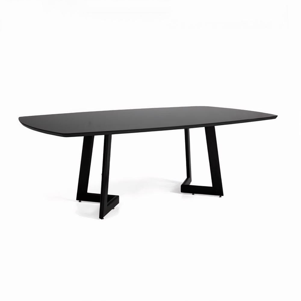 Mesa de Jantar Retangular 220cm Mh-5346 Madeira Laca Fosca Preta Vidro Preto